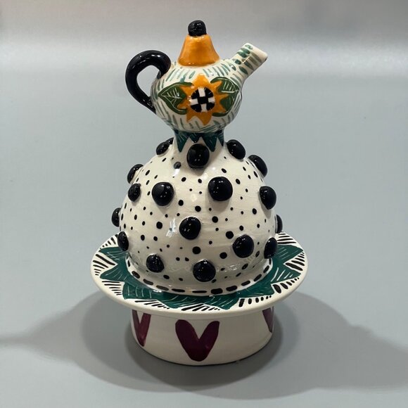 VTG Meg Johnson Whimsical Teapot Hand-painted Floral Handmade Ceramic Pottery - Picture 8 of 9